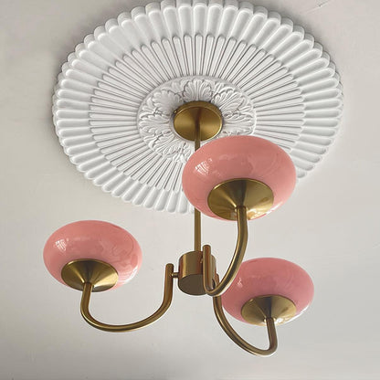 Roze Kroonluchter Gouden Plafondlamp met Glazen Kap