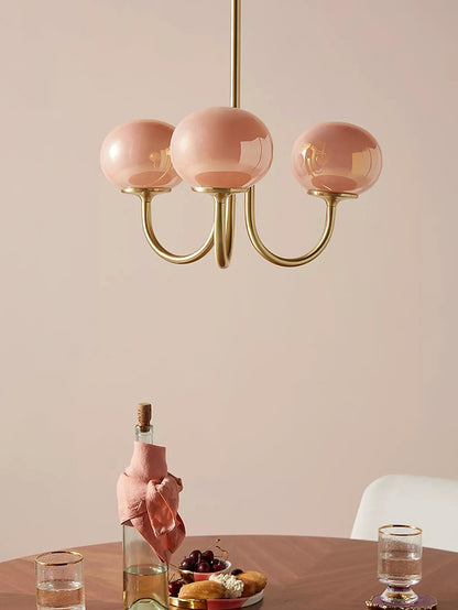 Roze Kroonluchter Gouden Plafondlamp met Glazen Kap