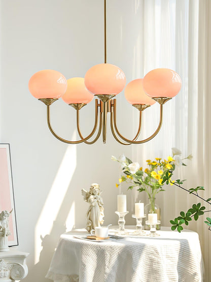 Roze Kroonluchter Gouden Plafondlamp met Glazen Kap