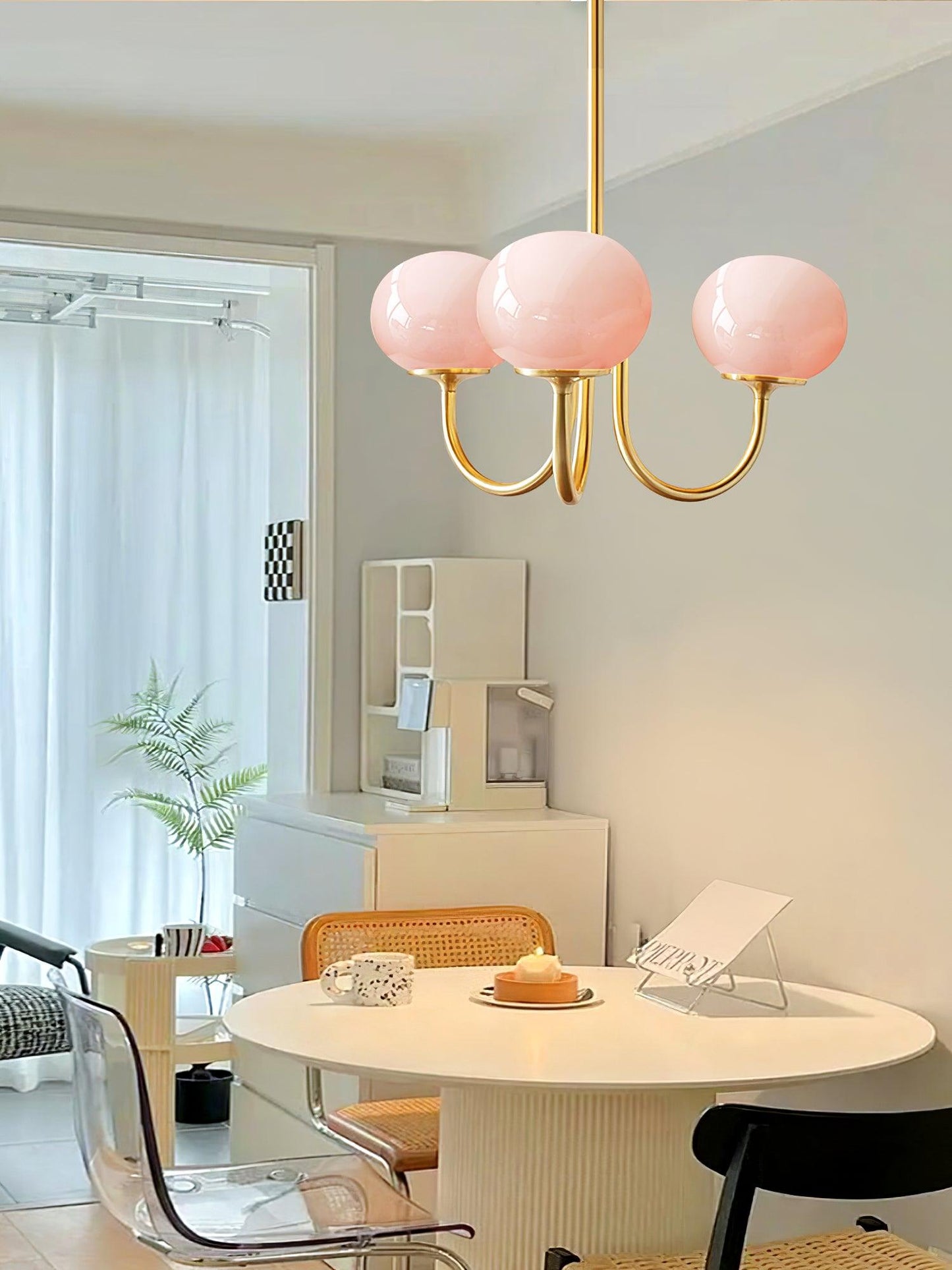 Roze Kroonluchter Gouden Plafondlamp met Glazen Kap