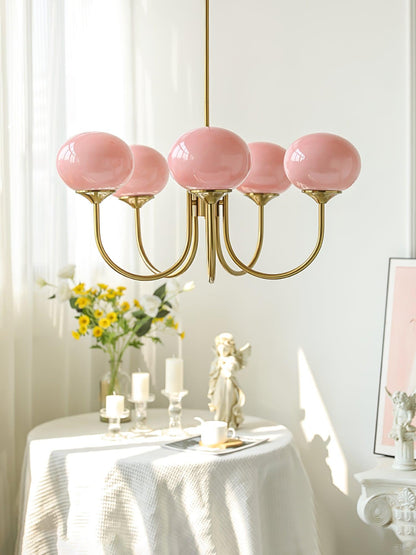 Roze Kroonluchter Gouden Plafondlamp met Glazen Kap
