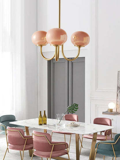 Roze Kroonluchter Gouden Plafondlamp met Glazen Kap
