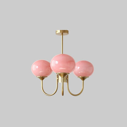 Roze Kroonluchter Gouden Plafondlamp met Glazen Kap