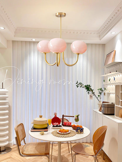 Roze Kroonluchter Gouden Plafondlamp met Glazen Kap
