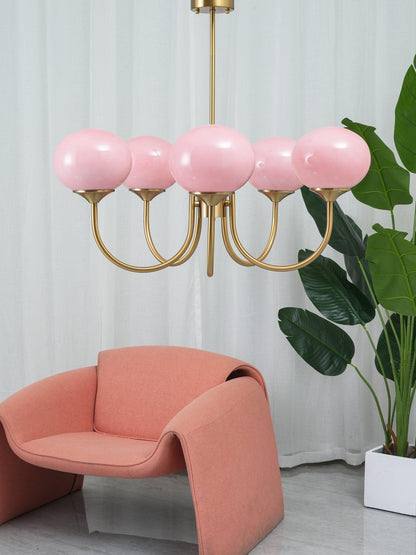 Roze Kroonluchter Gouden Plafondlamp met Glazen Kap