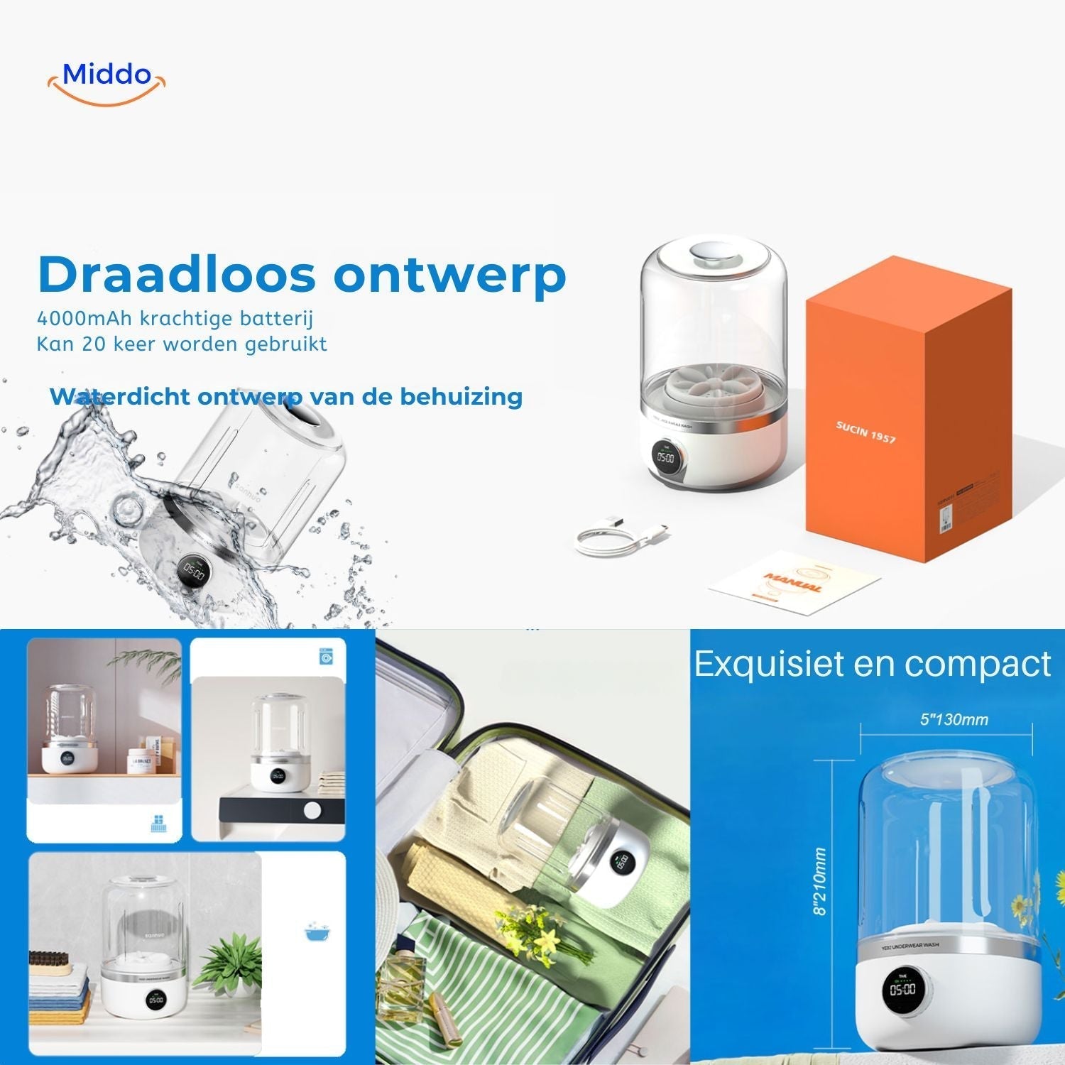 Draadloze Miniwasmachine voor Onderweg Reizen - Velinix
