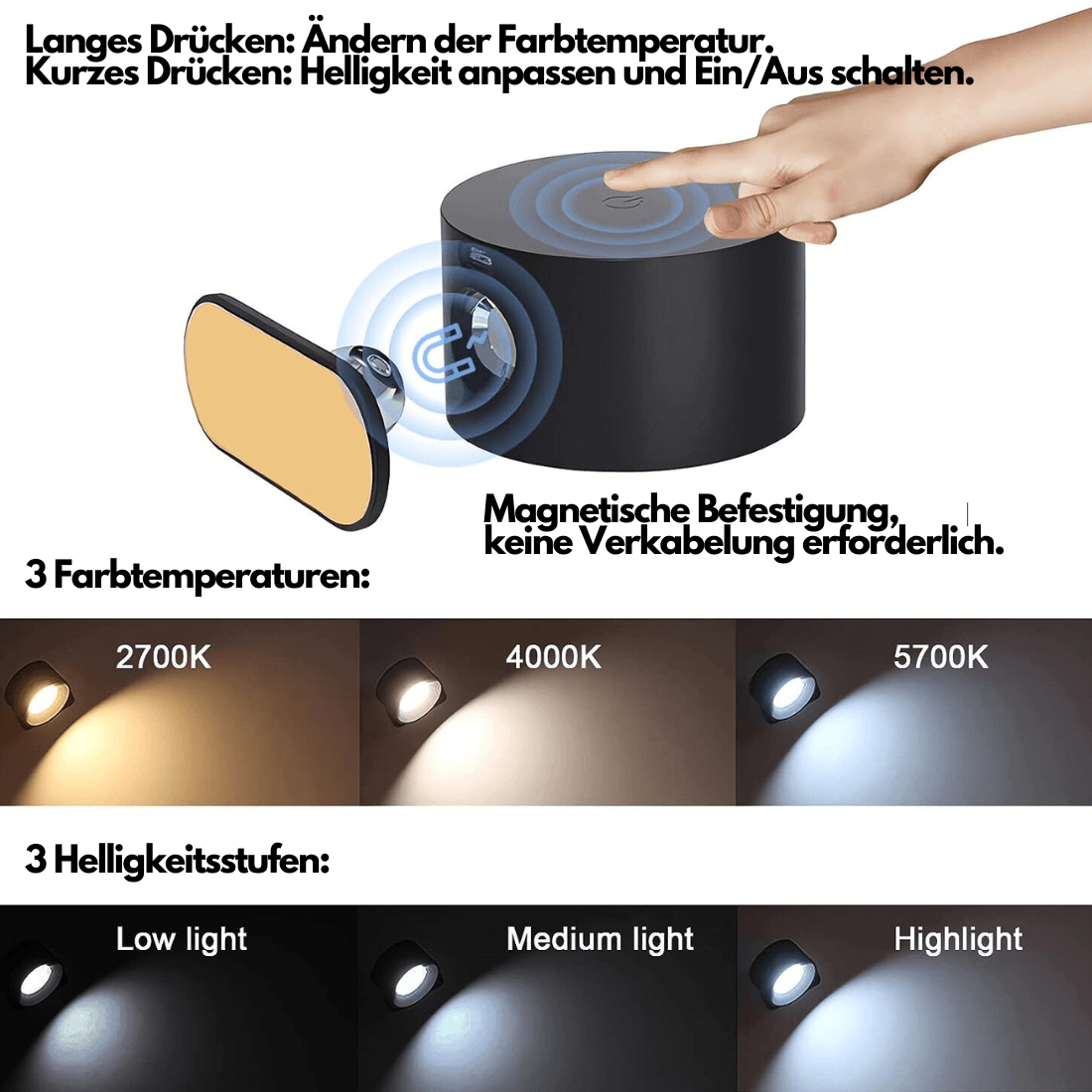 Draadloze Wandlamp Verstelbaar LED met Oplaadbaar USB