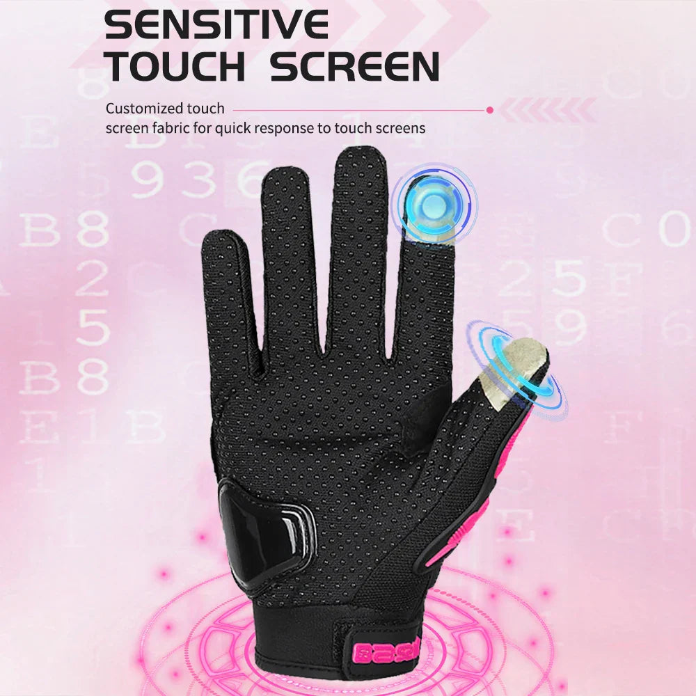 Motorhandschoenen Dames - Ademend, Touchscreen, Roze/Zwart, Verstelbaar 3
