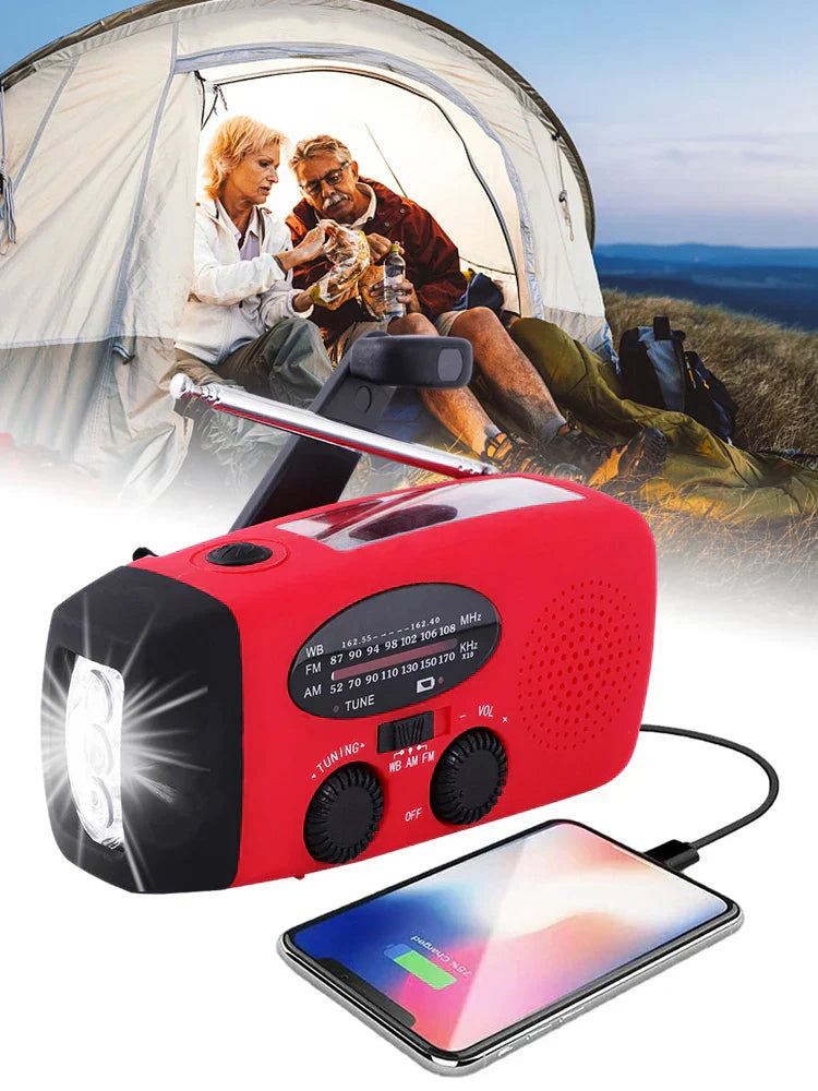 Draagbare Noodradio met Zaklamp en Powerbank - Waterdicht met Zonne-energie en USB-C Opladen