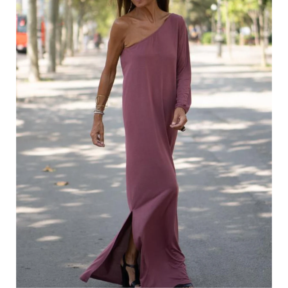 Nala™ – Dames Maxi Jurk met One-Shoulder Stijl en Ademend Comfort
