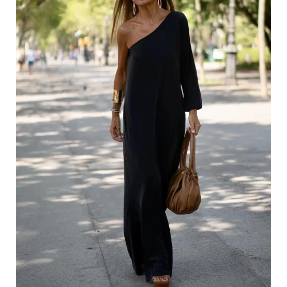 Nala™ – Dames Maxi Jurk met One-Shoulder Stijl en Ademend Comfort