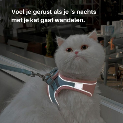 Kat Harnas en Leash Set - Verstelbaar, Comfortabel en Ademend voor Buiten