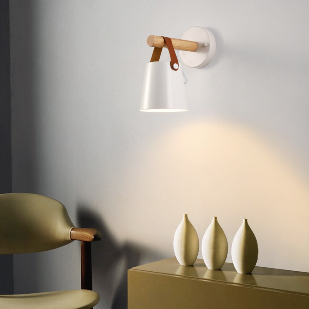 Wandlamp Hout en Leder Scandinavisch Design Moderne Verlichting