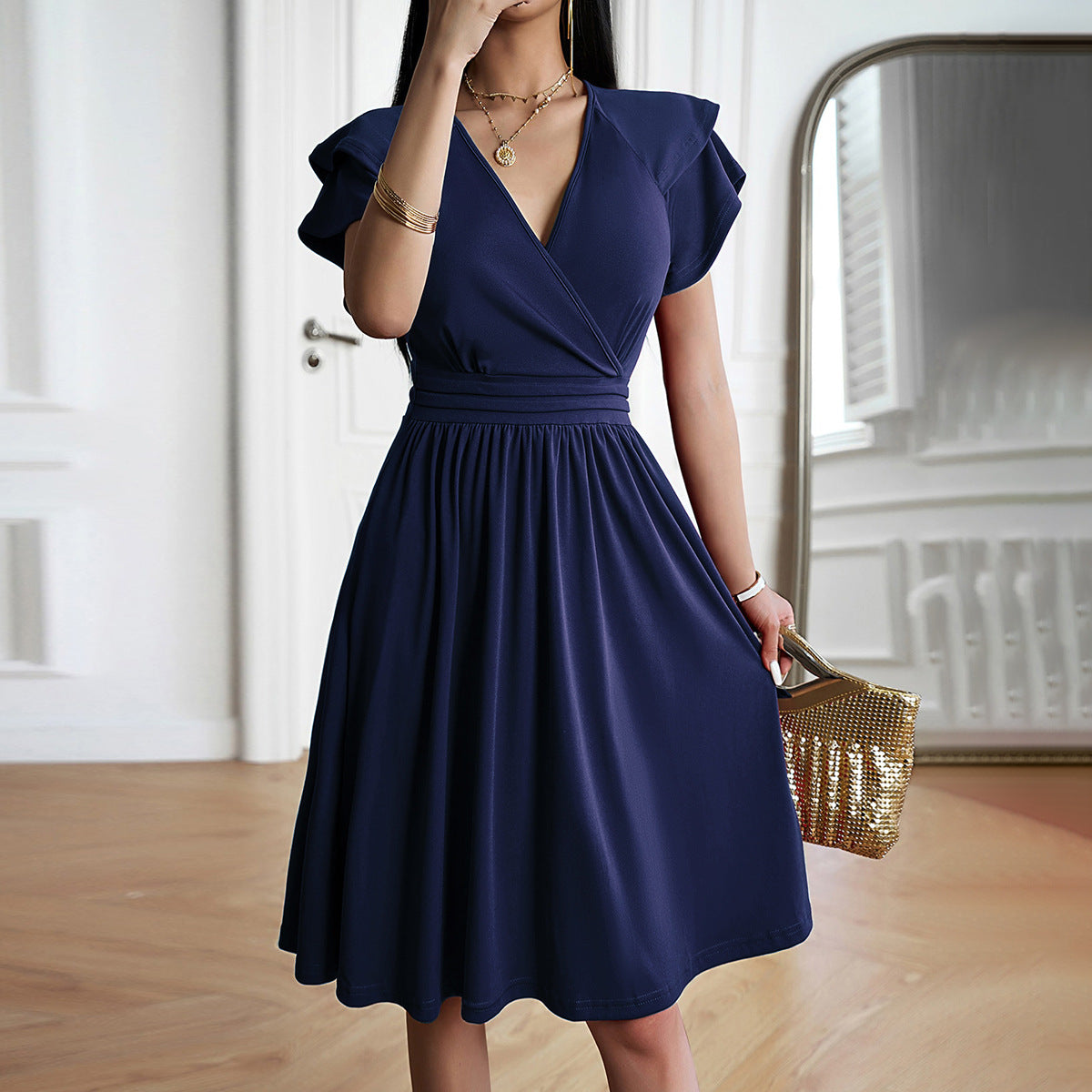 Variant image for Eleganza™ – Dames Midi-Jurk met V-Hals voor Elegante Gelegenheden-5