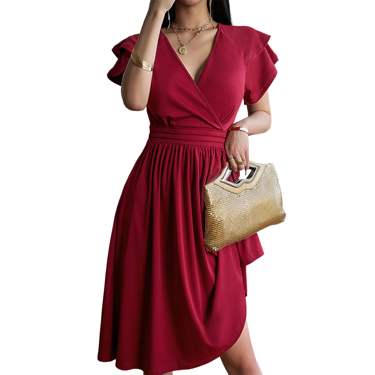 Eleganza™ – Dames Midi-Jurk met V-Hals voor Elegante Gelegenheden-6