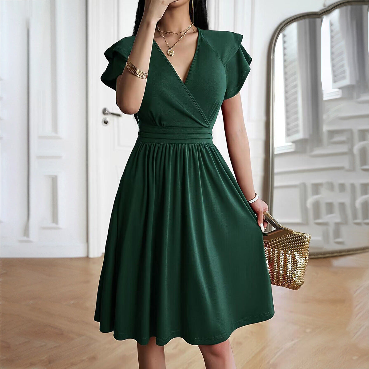 Variant image for Eleganza™ – Dames Midi-Jurk met V-Hals voor Elegante Gelegenheden-9