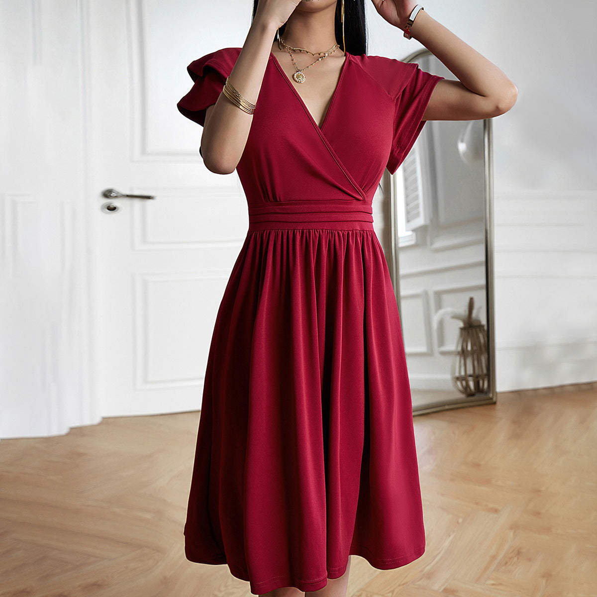 Eleganza™ – Dames Midi-Jurk met V-Hals voor Elegante Gelegenheden-3