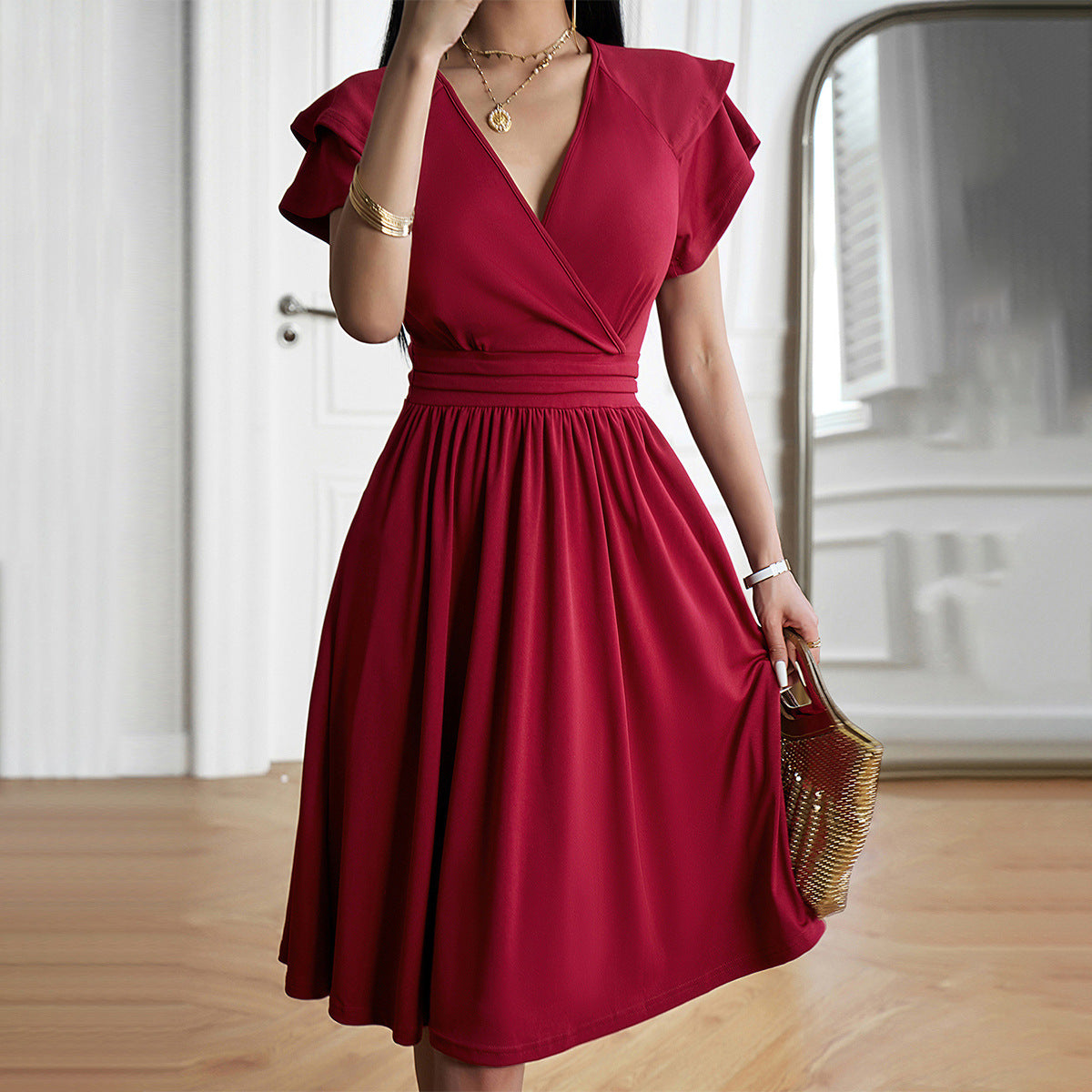 Eleganza™ – Dames Midi-Jurk met V-Hals voor Elegante Gelegenheden-2