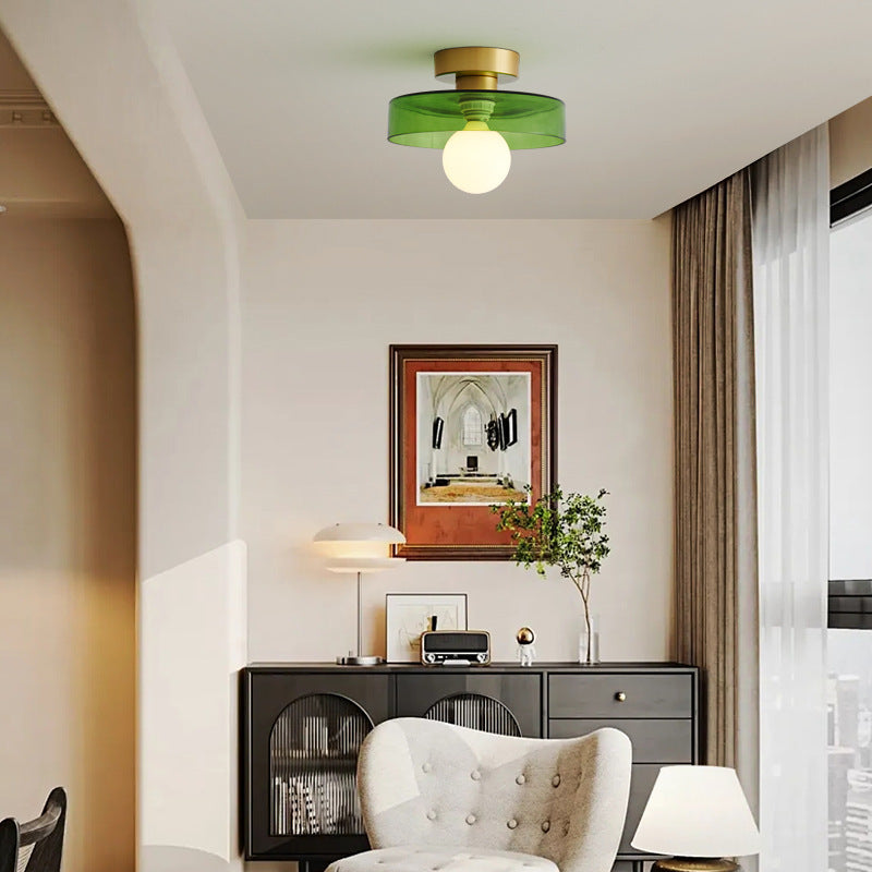 Bauhaus Plafondlamp Frans Design Glas en Messing E27