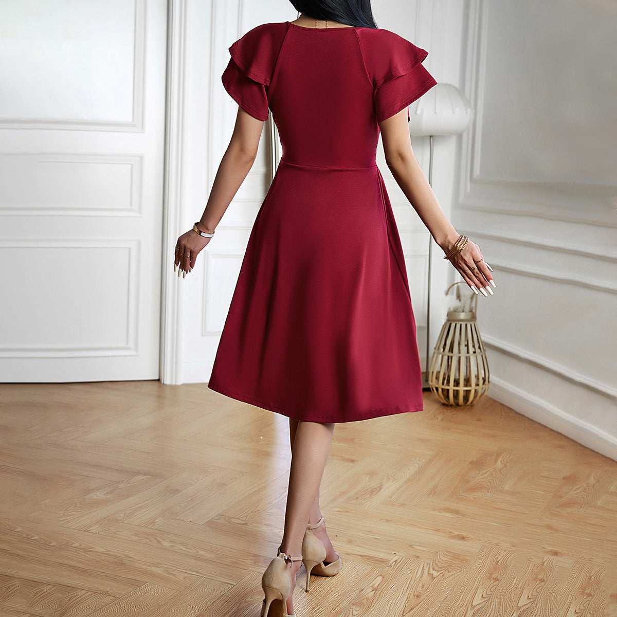 Eleganza™ – Dames Midi-Jurk met V-Hals voor Elegante Gelegenheden-5