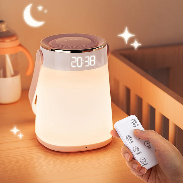 Oplaadbaar LED-nachtlampje met afstandsbediening voor baby's - Geeft tijd en temperatuur weer 0