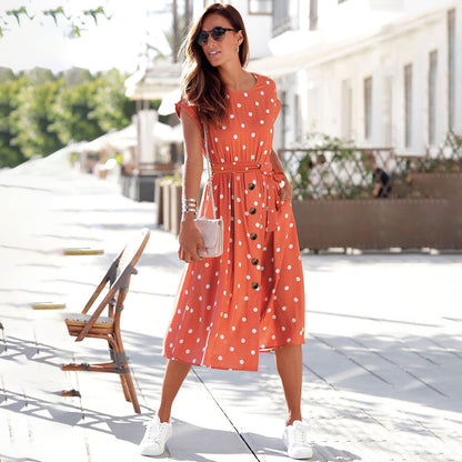 Barbro™ – Dames Midi Zomerjurk Ademend Comfort met Stippenpatroon-2