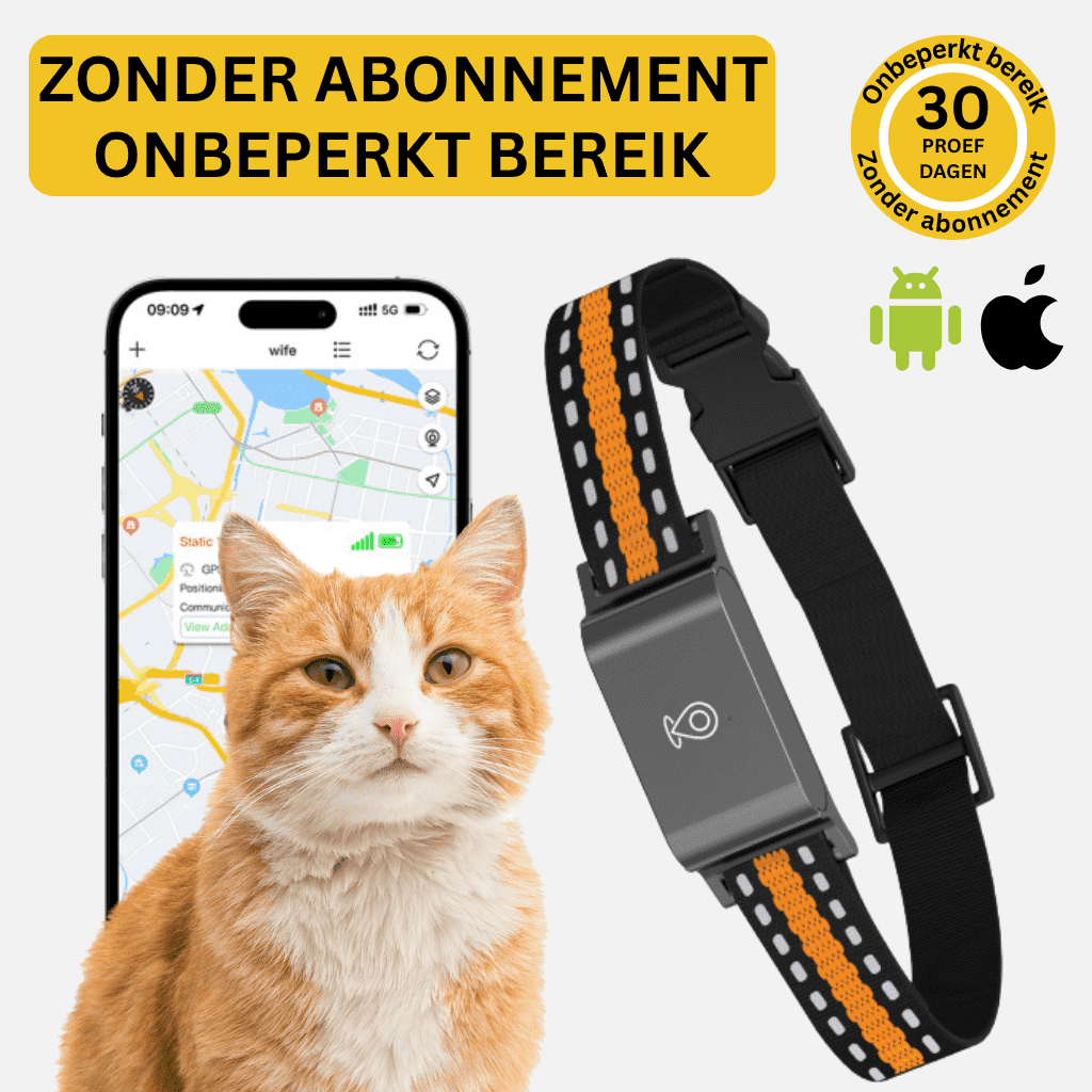 PawSecure™ – GPS Halsband Kat Zonder Abonnement, Nauwkeurige & Onbeperkte Tracking