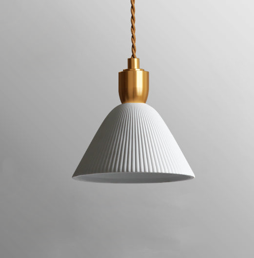 Keramische Hanglamp Plissé Design Met Messingdetails