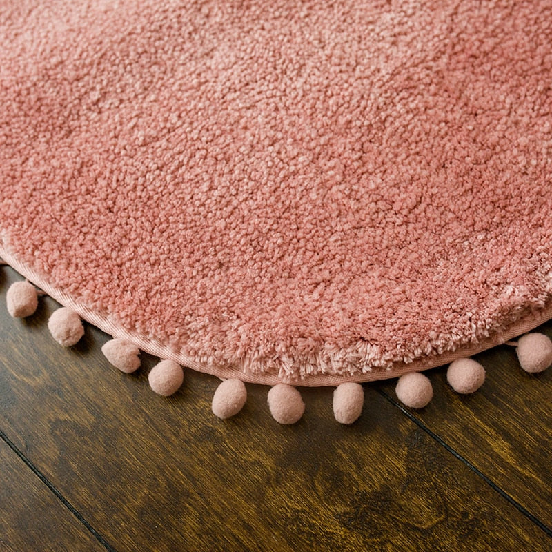 Ovale Badmat met Bommelrand van Polyester Antislip