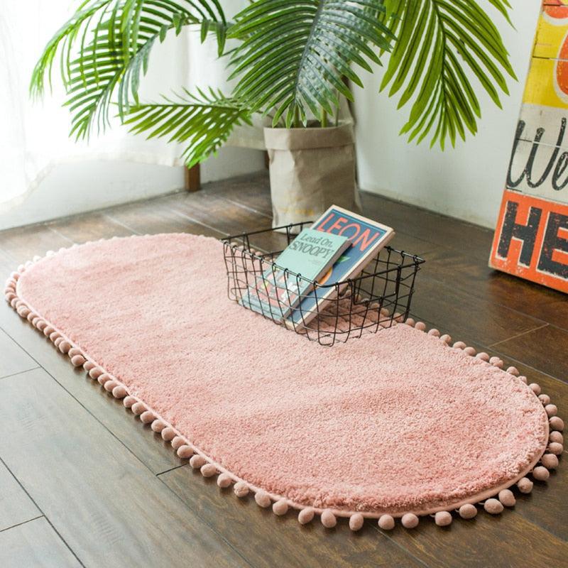 Ovale Badmat met Bommelrand van Polyester Antislip - Velinix