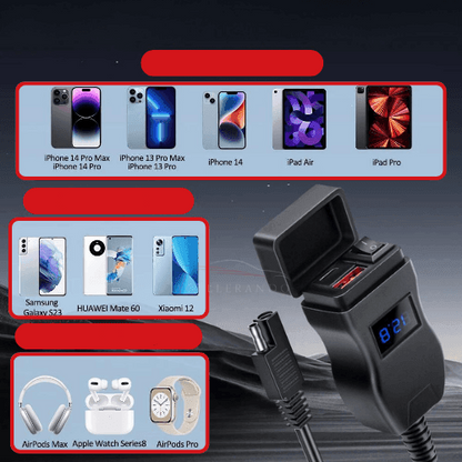 Dual USB Oplader Motorfiets Waterdicht voor Zadel of Stuur