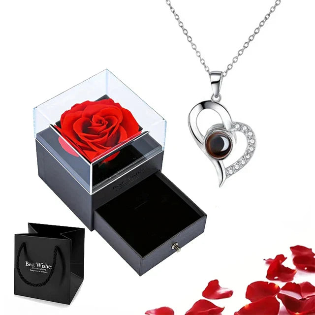 Rozen Hart Ketting Gouden Eeuwige Liefde Geschenkset