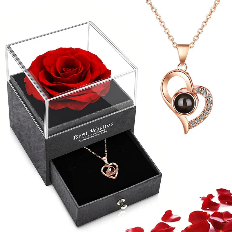 Rozen Hart Ketting Gouden Eeuwige Liefde Geschenkset - Velinix