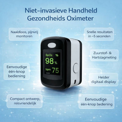 Digitaal Pulsoximeter voor Vinger met Zuurstof- en Hartslagmeting
