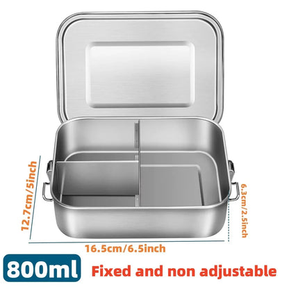 RVS Lunchbox 800ml Lekvrij met Compartimenten Vaatwasserbestendig