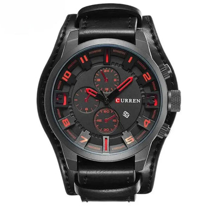 Herenchronograaf Quartz Horloge Leren Band met Stopwatch