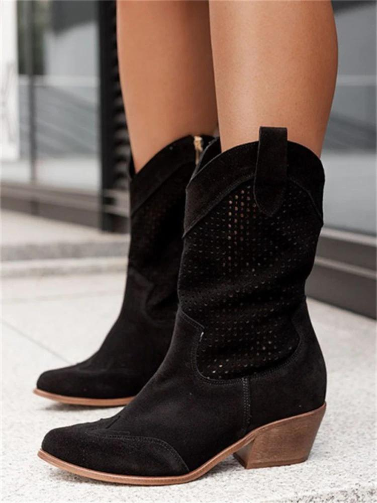 Dames Westernlaarzen Leer Comfort Middelhoog Model Alvara