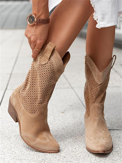 Dames Westernlaarzen Leer Comfort Middelhoog Model Alvara - Velinix