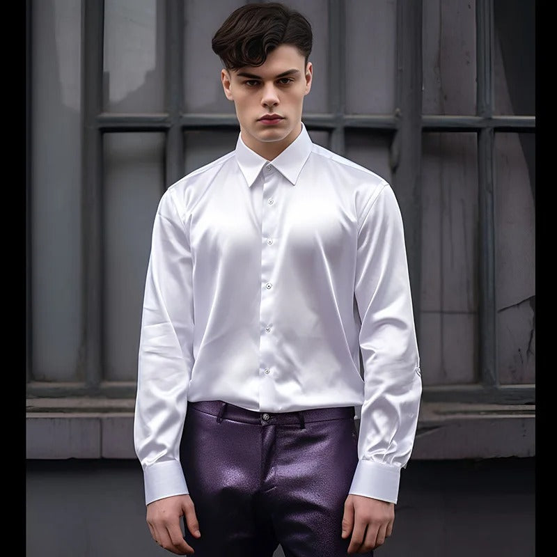 Satijnen Herenoverhemd Glans Roldan Feest Stijl