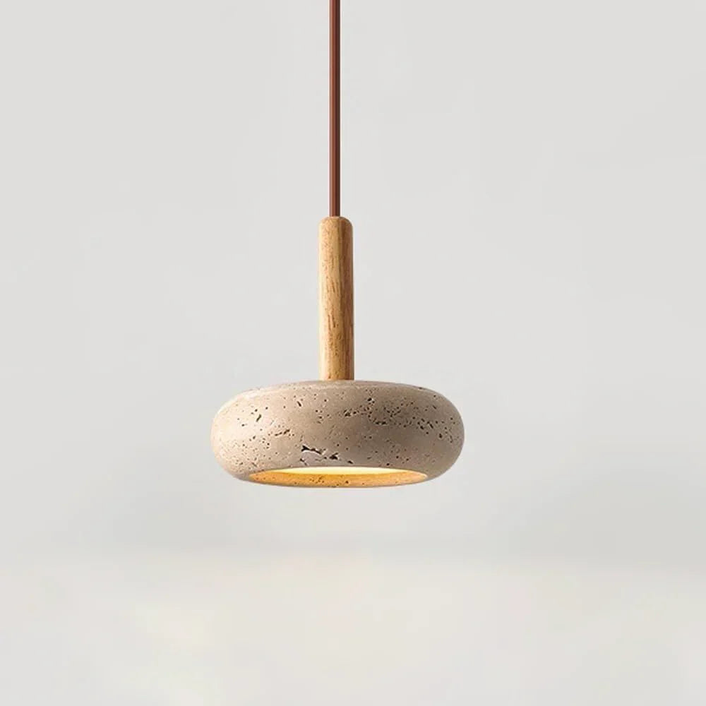 Ronde Hanglamp van Travertin met Zonnesteen Look