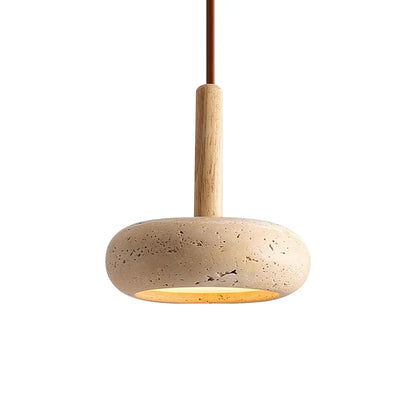 Ronde Hanglamp van Travertin met Zonnesteen Look