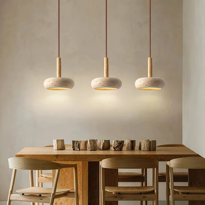 Ronde Hanglamp van Travertin met Zonnesteen Look