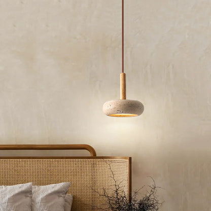 Ronde Hanglamp van Travertin met Zonnesteen Look - Velinix