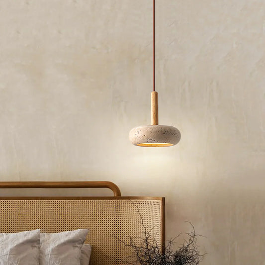 Ronde Hanglamp van Travertin met Zonnesteen Look - Velinix