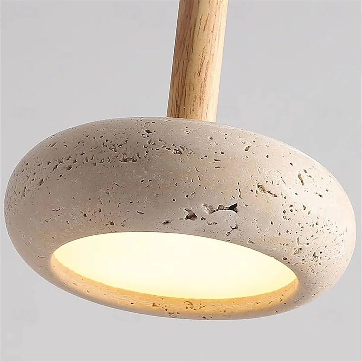 Ronde Hanglamp van Travertin met Zonnesteen Look