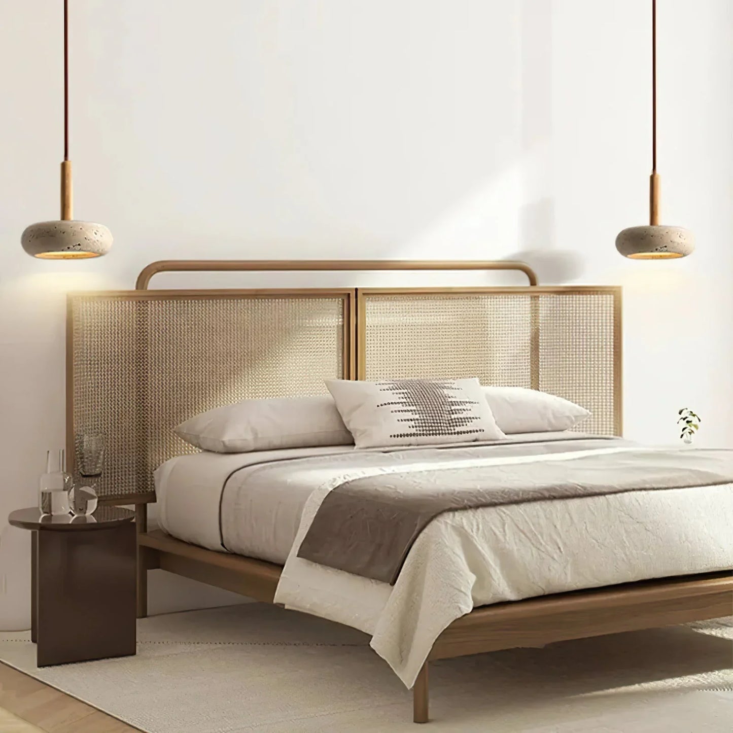 Ronde Hanglamp van Travertin met Zonnesteen Look