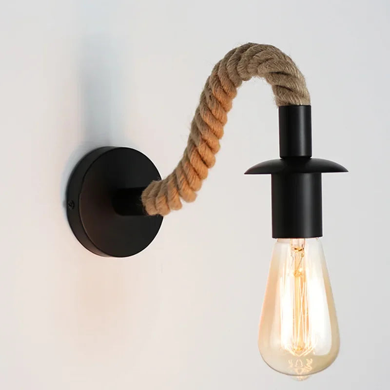 Retro Wandlamp Houten Armatuur met Touw E27 Dimbaar - Velinix
