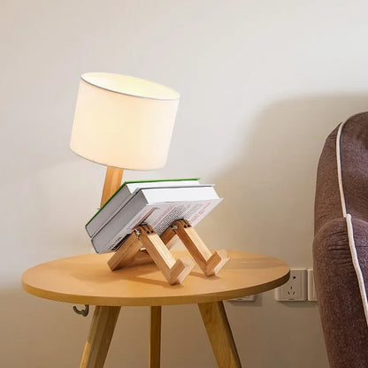 Houten Tafellamp Verstelbaar met Boekenrek en LED Licht
