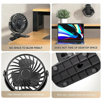 USB Ventilator Draaibaar met 3 Snelheden en Nachtlampje