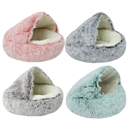Kattenbed Pluche met Capuchon Warm en Zacht voor Katten